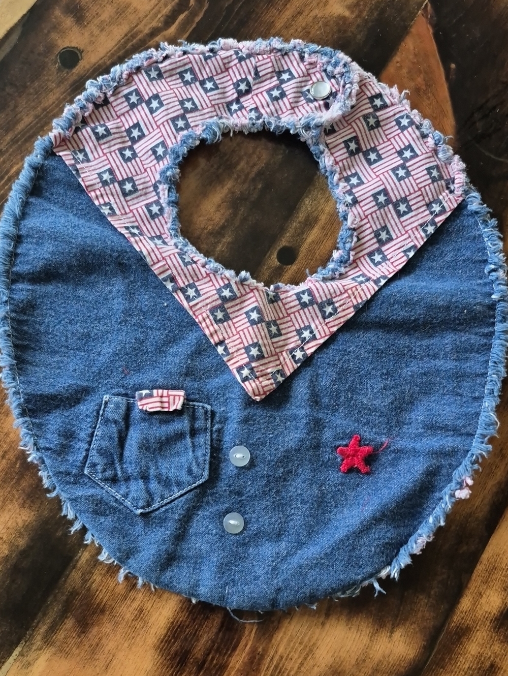 Blue Denim Baby Bib with Red Star Accent